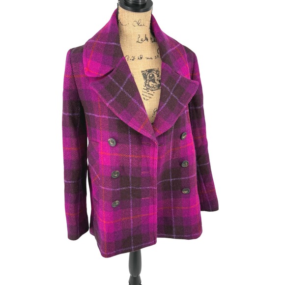Harris Tweed Bucktrout Tailoring Plaid Wool Coat Purple Pink UK Size 10 Academia - Picture 1 of 12